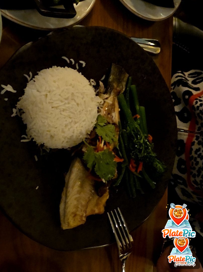 Sea bass with rice and veg